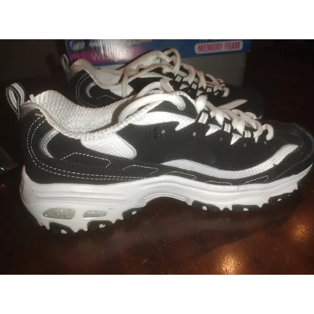 Skechers Wide Fit Black Dlites Shoe Women Sport Comfort Casual Memory Foam 11930
